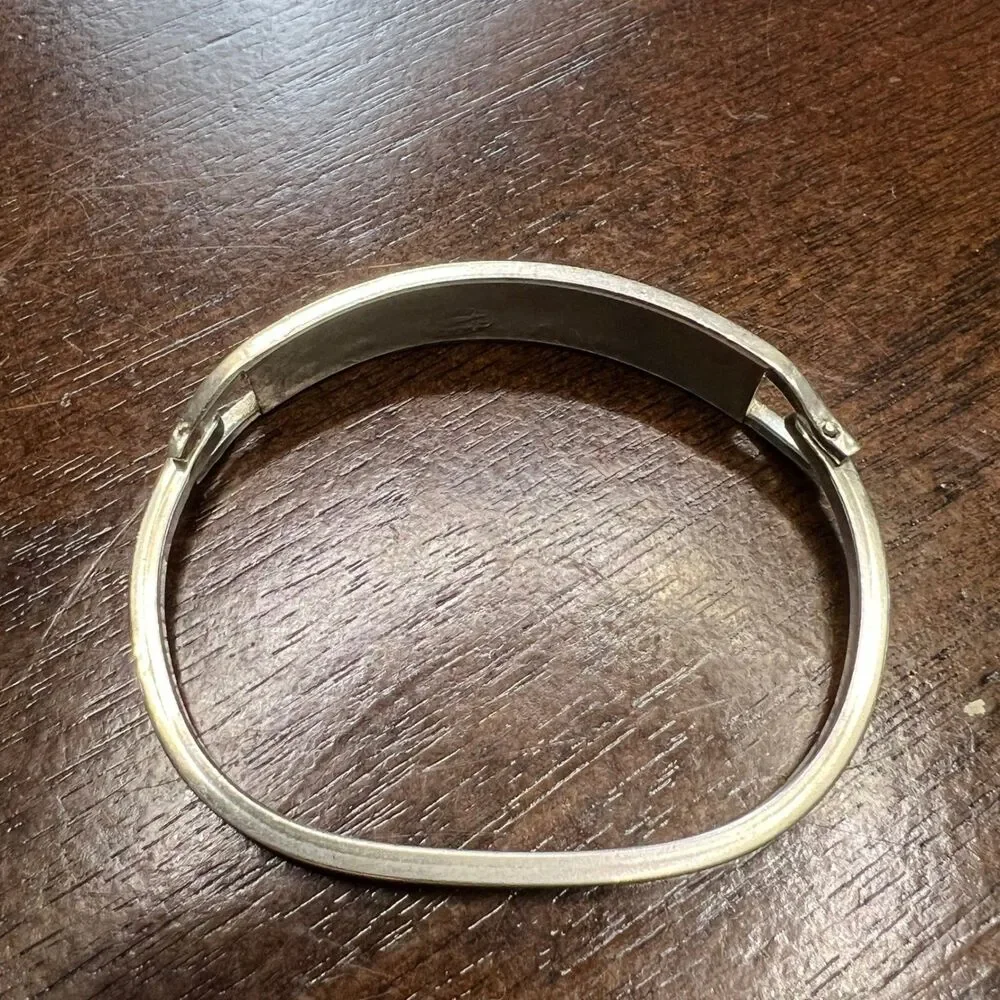 Vintage Alpaca Mexico Abalone Bangle Bracelet Silver Tone 7.5 in Signed Inlay